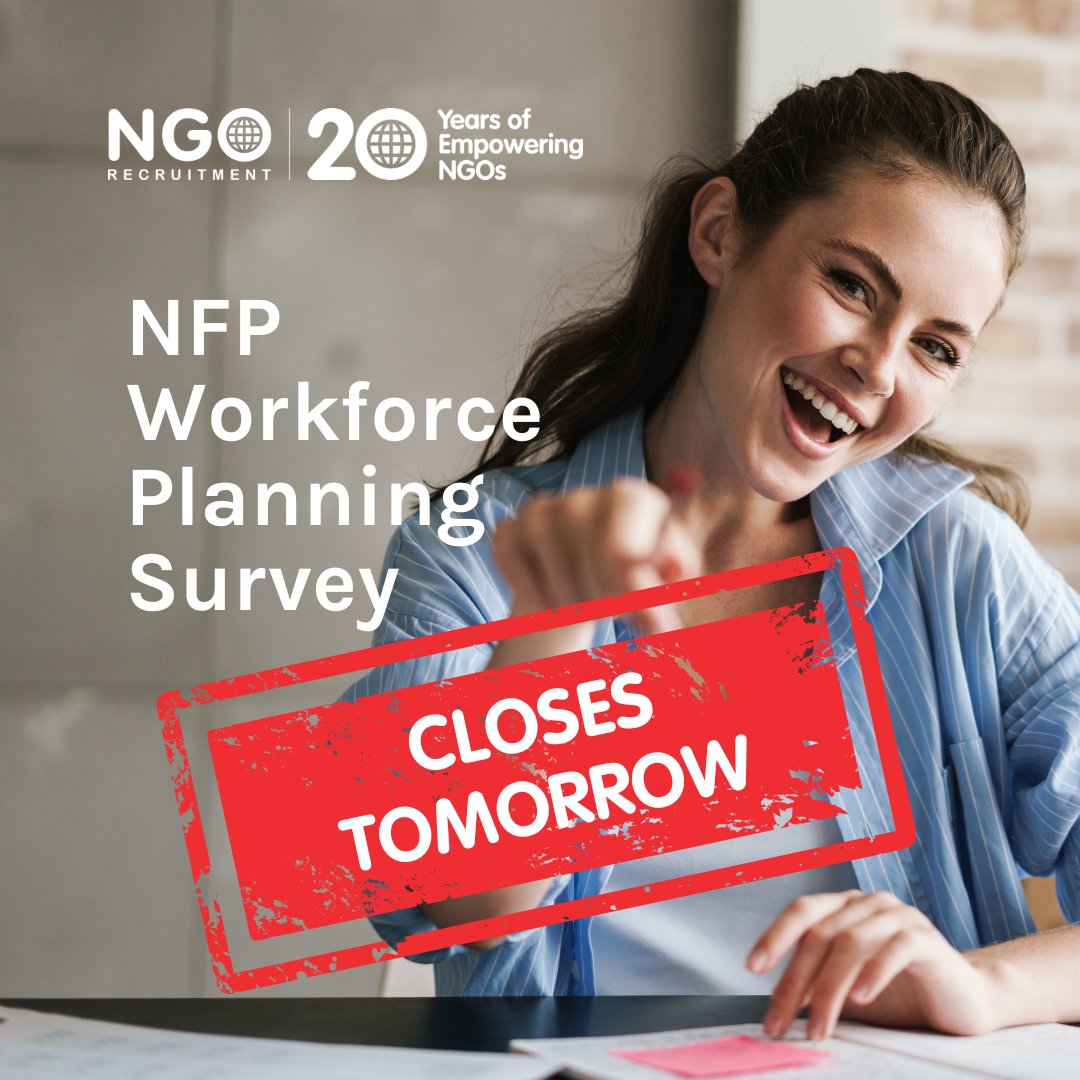 🤝 NGO Recruitment’s Workforce Planning Survey will close tomorrow  ▶️ ow.ly/VCIx50WloUS
 
💻 Take the survey or share with someone who should, and help shape a stronger, more sustainable future for the not-for-profit sector! 

#NGORecruitment #Workforce #NFP #SocialImpact