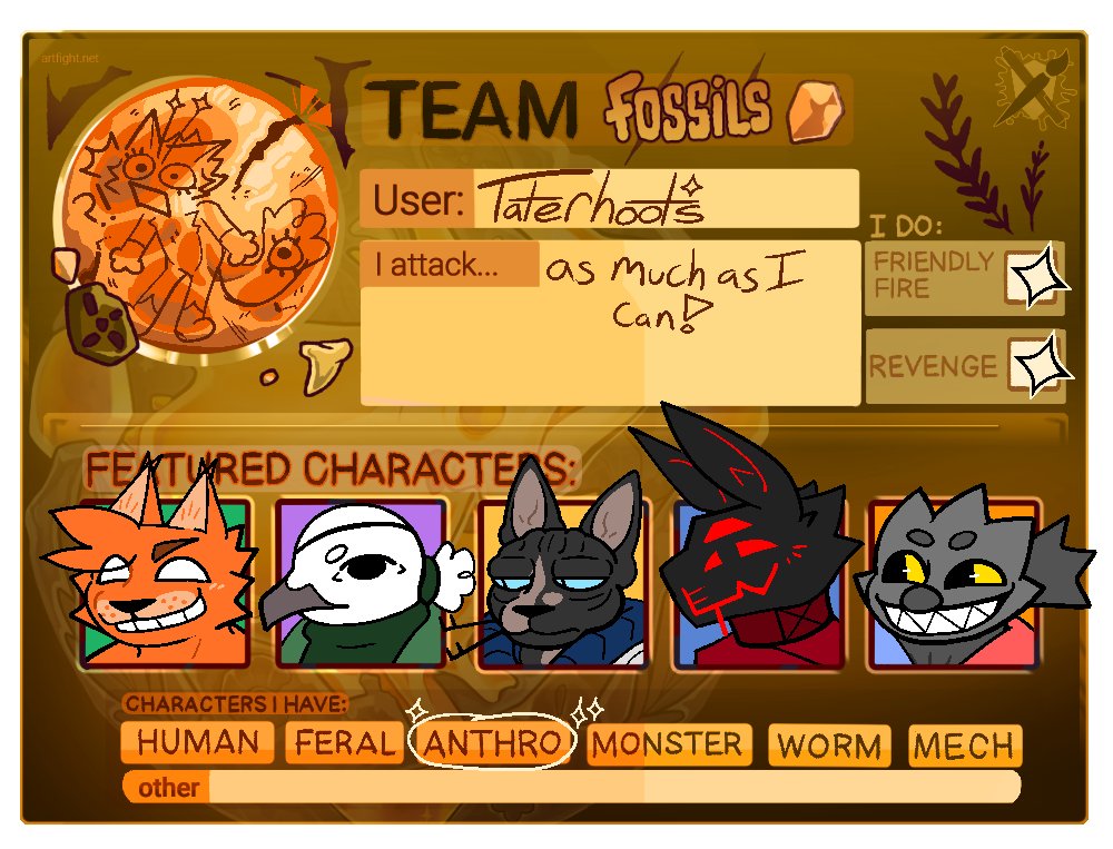 taterhoots's tweet image. With refs done I can finally start working on artfight! Link in the replies! vv