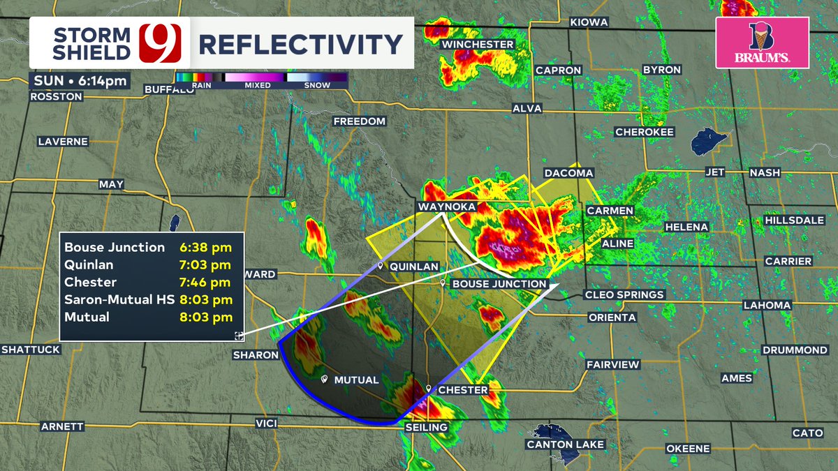 Severe Thunderstorm Warning for parts of Woods, Woodward, and Major counties until 7 PM. Half dollar size hail and 60 mph gusts possible. #okwx