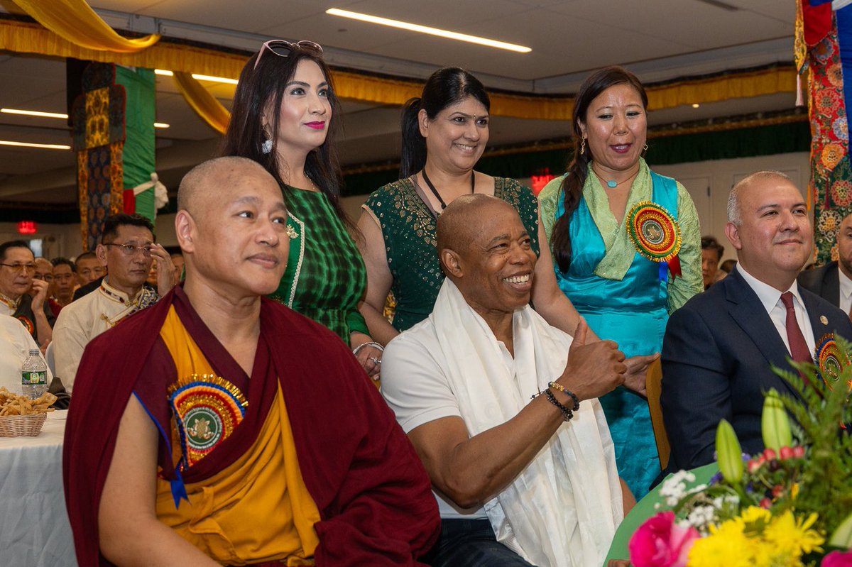 NYCMayor's tweet photo. The Dalai Lama is a profound spiritual leader whose teachings and practices can resonate with all people. As a lover of the Buddhist tradition, I was so honored to celebrate his 90th birthday with the Tibetan Community of New York and New Jersey. https://t.co/93EJV6rbJK