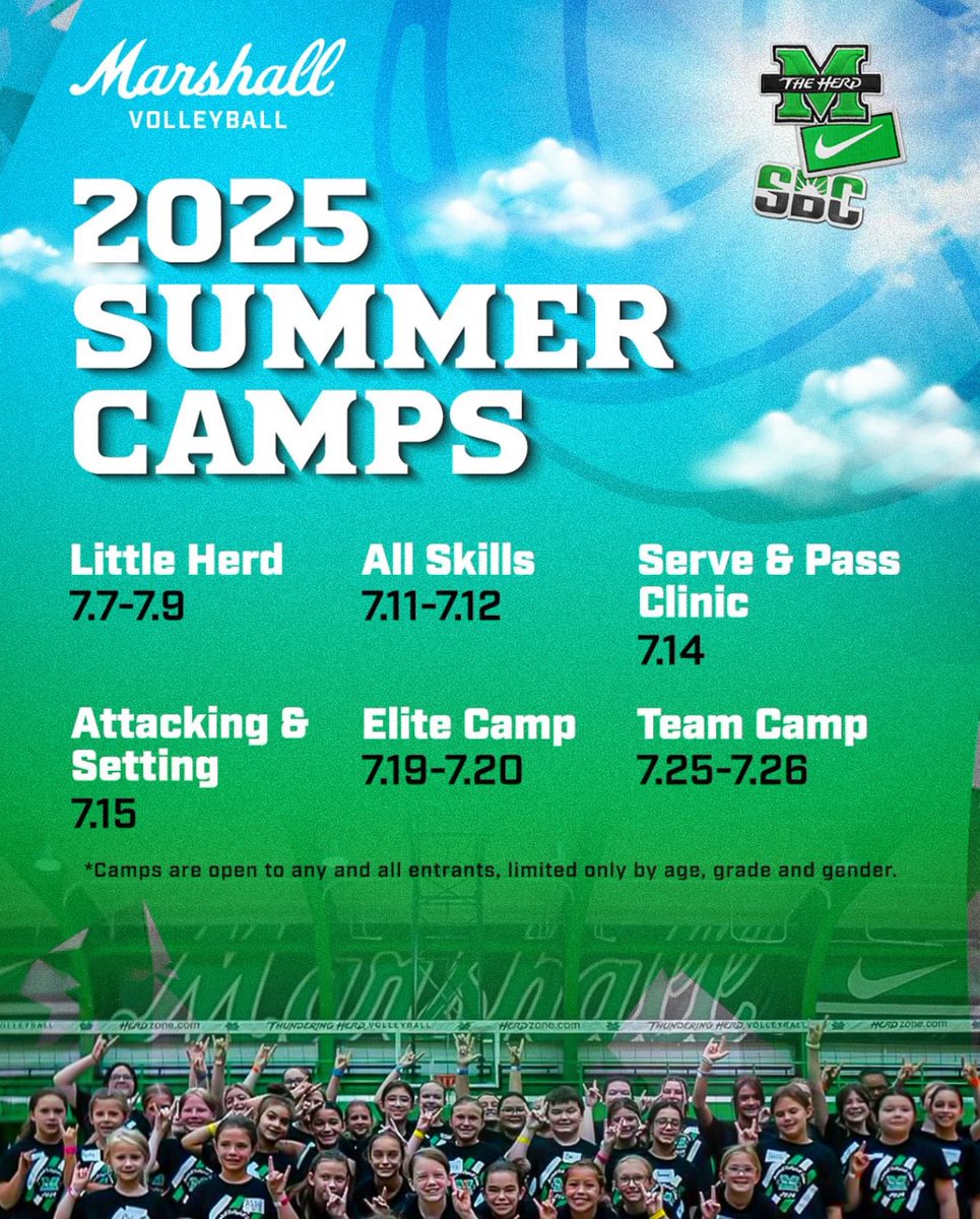 HerdVolleyball's tweet image. Camp starts bright and early tomorrow in Scaggs Family Practice Facility, located in Gullickson Hall.
Don’t miss the chance to get better with our athletes! 🔗: bit.ly/3GnHlvK