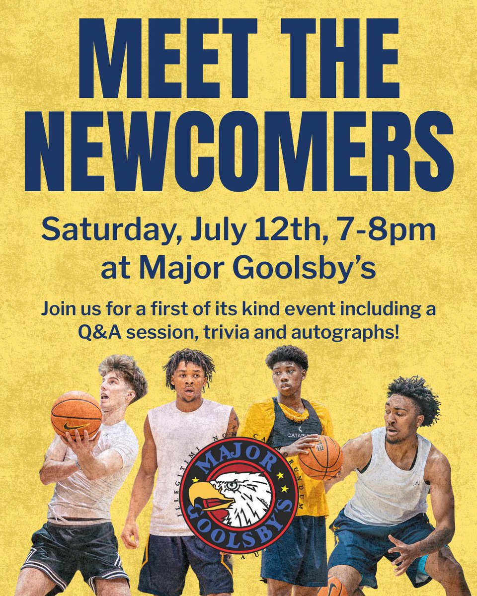 This coming Saturday! #mubb freshmen <a href="/AdrienStevens3/">Adrien Stevens</a>, <a href="/nigel_j24/">Nigel James</a>, <a href="/Ian7Miletic/">Ian Miletic</a>, and <a href="/m_phillips_07/">Michael Phillips II</a> will be at Goolsby's! 
It's going to be a lot of fun, you should be here too!