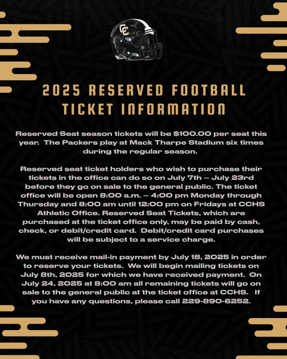 Reserved season ticket holders for the 2025 Packer Football season can begin picking up their tickets tomorrow!!! 
#GoPackGo