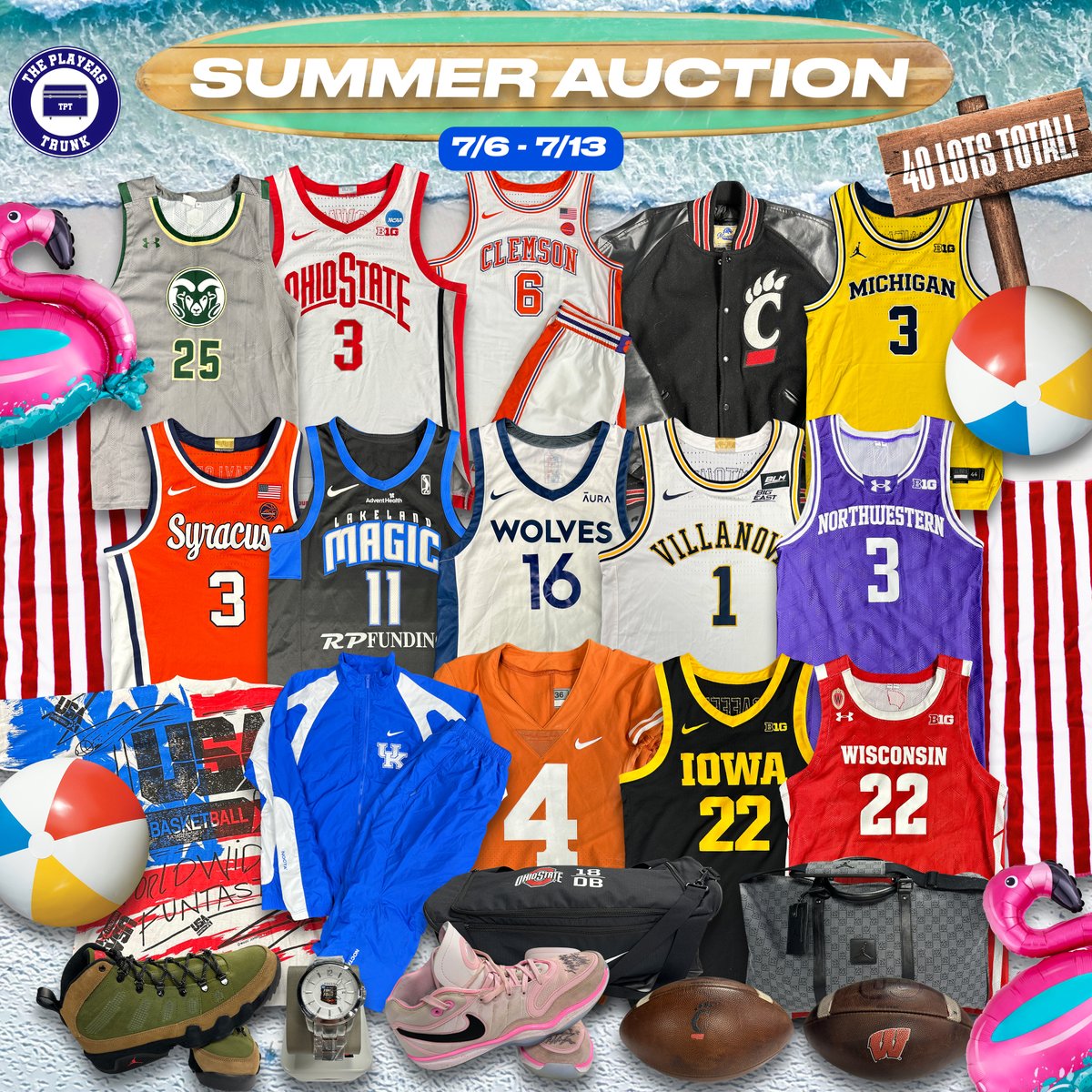 theplayerstrunk's tweet image. Summer just got a whole lot hotter! 🏖️🌞
Dive into over 40 exclusive lots featuring game-worn jerseys, travel bags, signed collectibles, and so much more — all ready to upgrade your game and collection.
BID NOW: theplayerstrunkauction.com