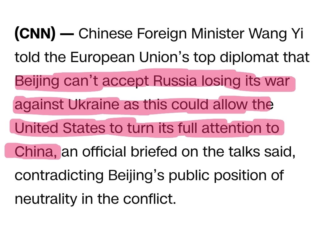 I feel like this got missed because of the holiday weekend.

China has apparently broken its officially neutral stance on Ukraine in talks with the EU.