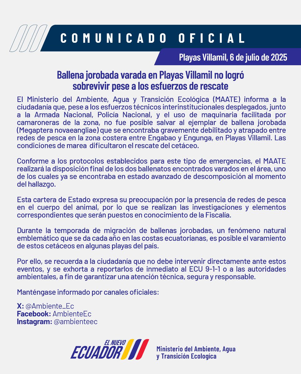 📍COMUNICADO | El Ministerio del Ambiente, Agua y Transición Ecológica informa a la ciudadanía.