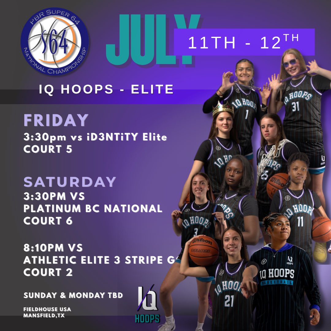 IQ Hoops at Super 64 this weekend!  Friday and Saturday games times are set.  Sunday and Monday TBD