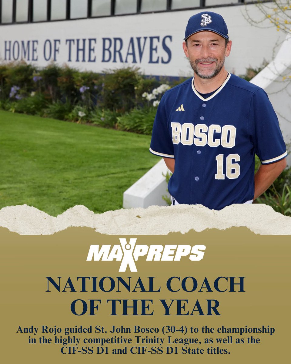 MaxPreps has named St John Bosco’s Head Coach Andy Rojo the 2025 high school National Baseball Coach of the Year! Read story here: maxpreps.com/news/0KANy1A86…