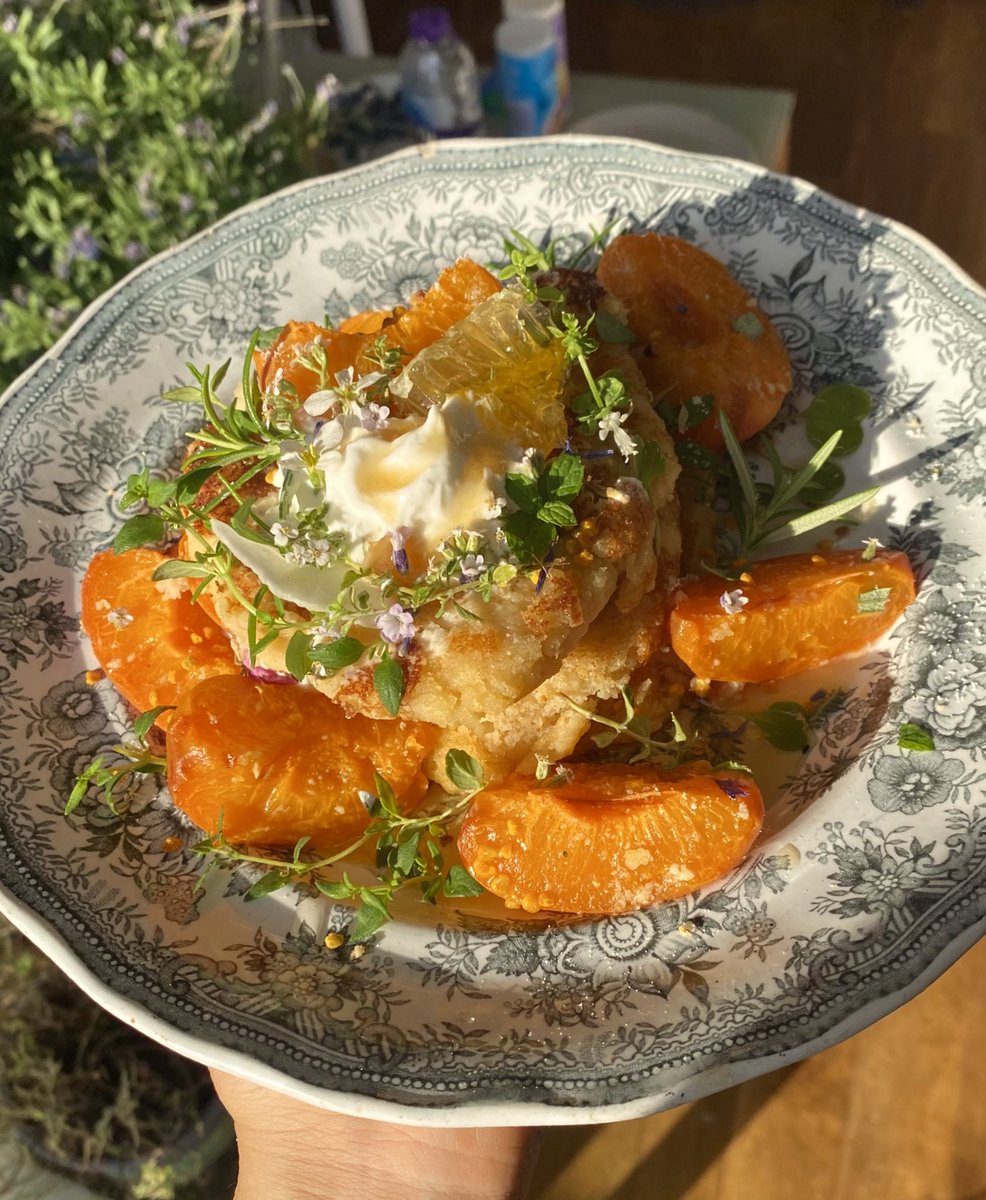 crystallisedfig's tweet image. Super fluffy buttermilk pancakes with caramelised apricots, thyme, and maple syrup