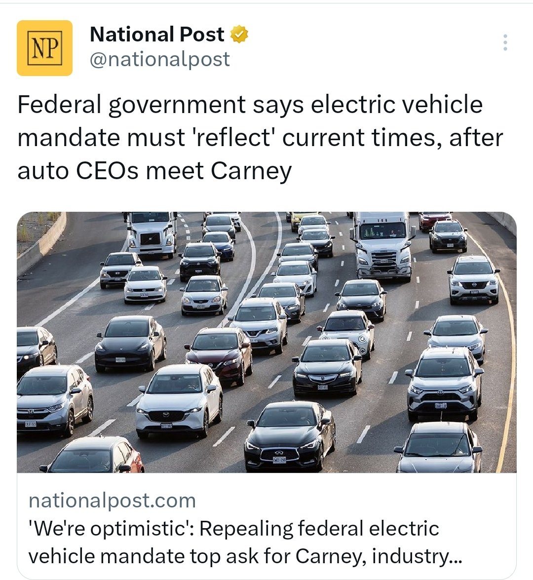 And what exactly will be powering the grid system to handle all these EVs? Jagmeet Singh peddling his bike hooked up to a row of charging stations? Mark Carney's flapjack farts? 
Not even a super heated fossil fuel grid is ready to handle this bullshit.
Liberals are fucked.