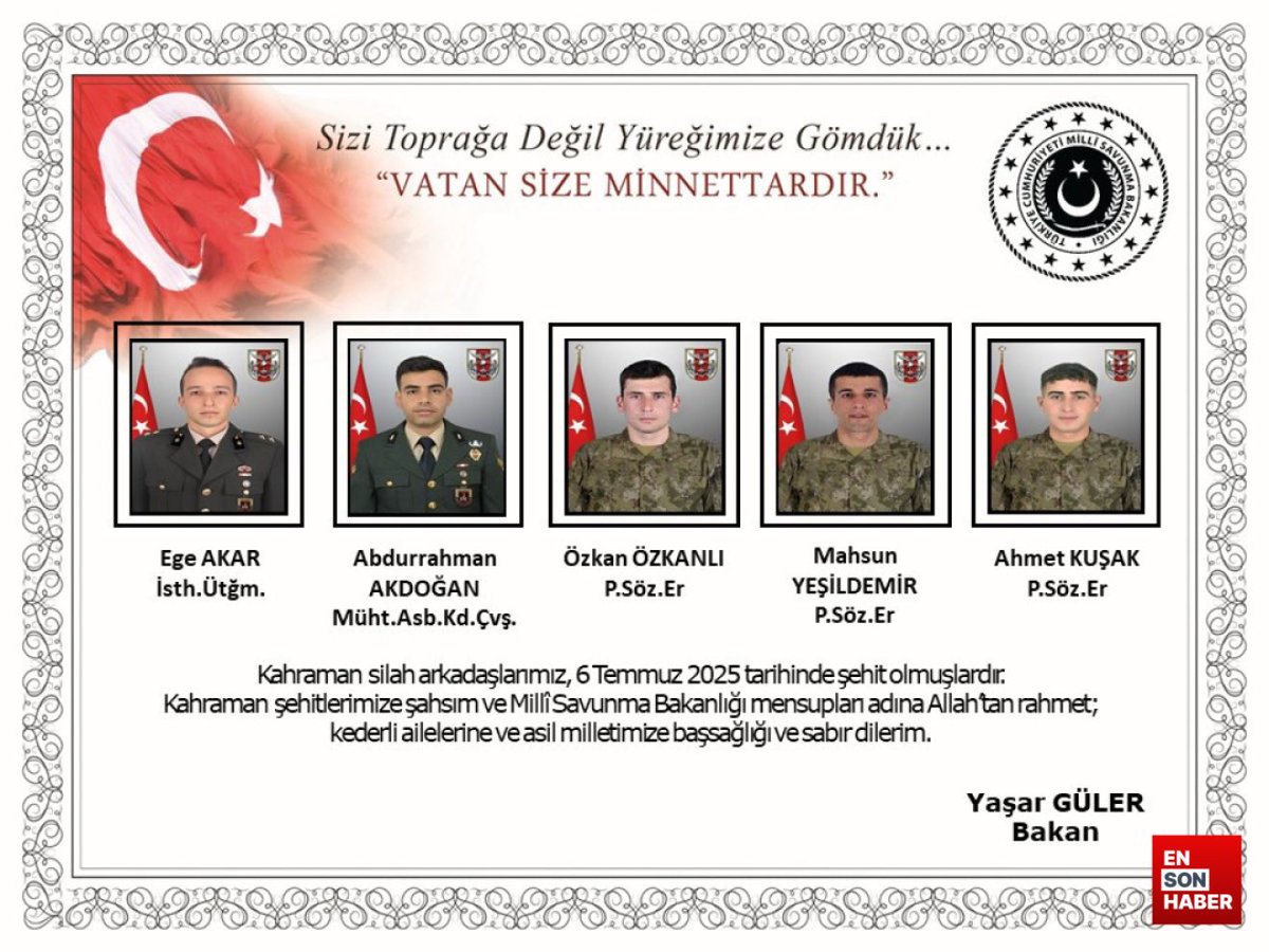 Şehitlerimize Allah’tan rahmet, yakınları ve milletimize baş sağlığı diliyorum. Mekanları cennet olsun.