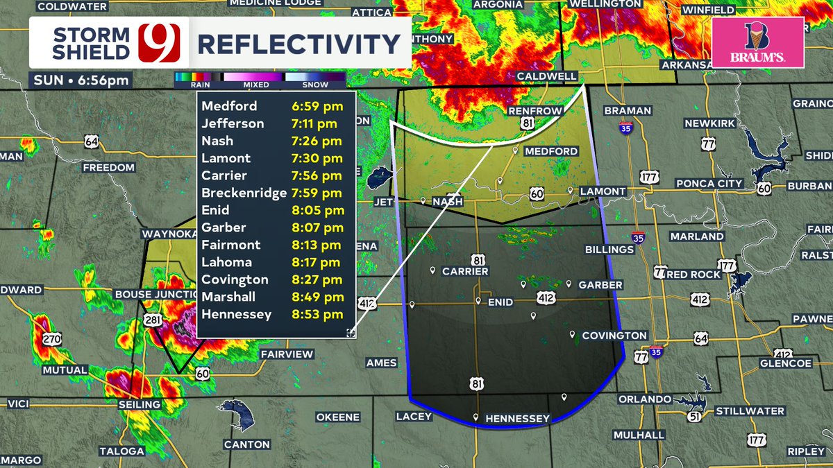 Severe Thunderstorm Warning for Grant and Alfalfa counties until 7:30 PM. Wind gusts up to 60 mph possible. #okwx