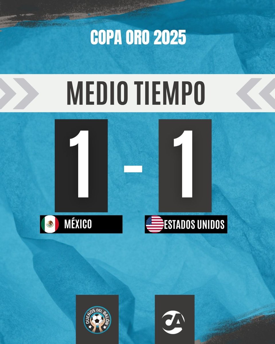 CanalAntigua's tweet photo. 🟨 FINALIZA EL PRIMER TIEMPO
México 🇲🇽 y Estados Unidos 🇺🇸 empatan 1-1 en la final de la Copa Oro 🏆
Un segundo tiempo decisivo definirá al nuevo campeón del área.
#CopaOro #MéxicoVsUSA #FinalCopaOro https://t.co/sHkO7qXbyu