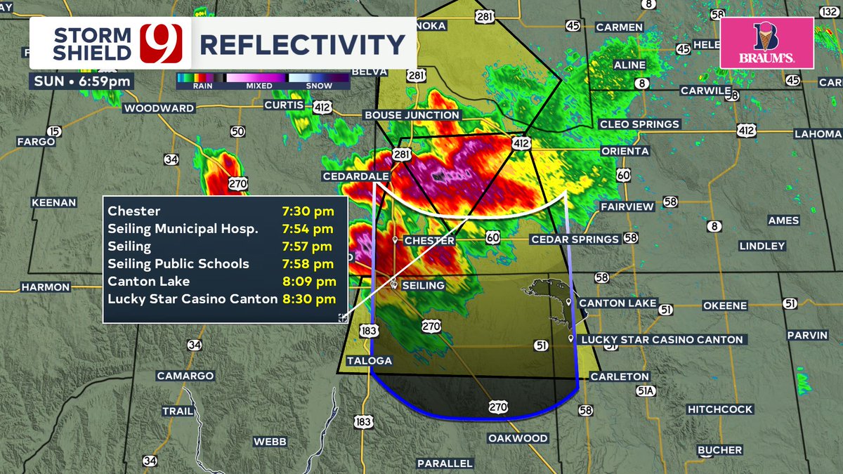 Severe Thunderstorm Warning for Blaine, Major, and Dewey counties until 7:45 PM. Quarter size hail and 60 mph gusts possible. #okwx