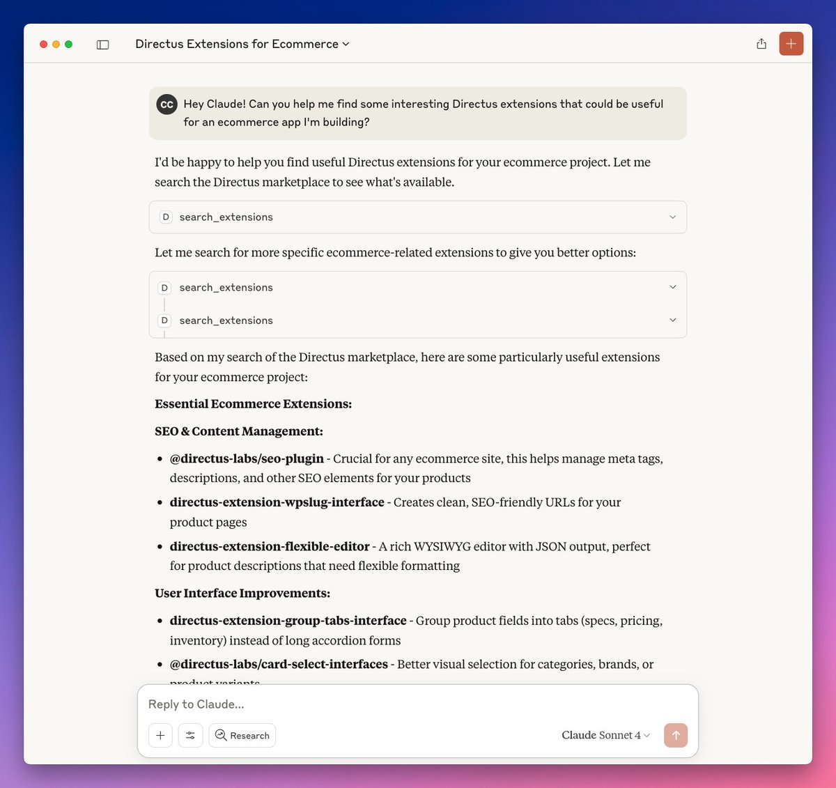 Spent the day building something I've wanted for months: an MCP server for @Directus Marketplace.

Now when I'm coding, my AI can say "Actually, someone already built that extension" before I waste hours reinventing it.

Sometimes the best code is the code you don't write. 🐇