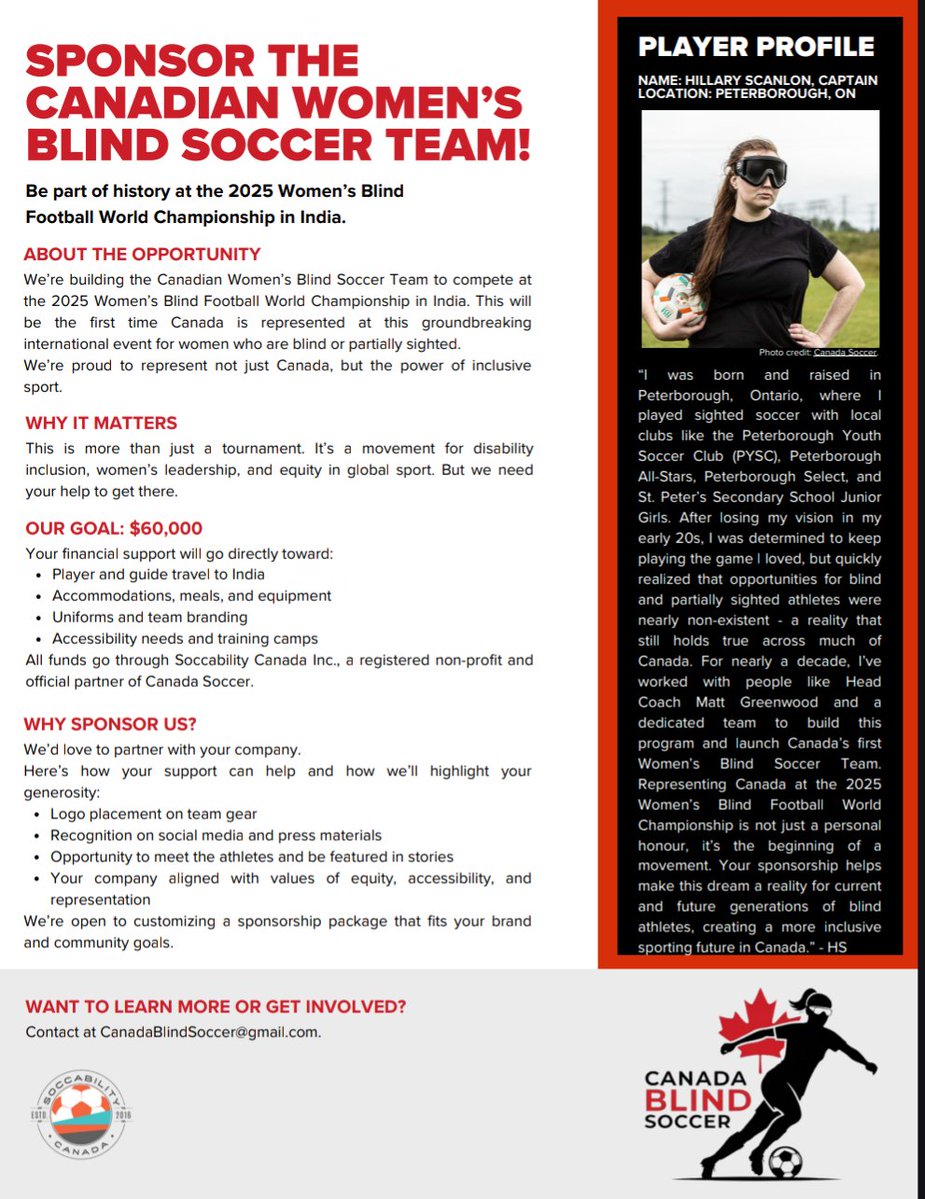 Please help <a href="/SoccabilityC/">Soccability Canada</a> and the Blind Women Soccer Team.
#soccability
#sportcoin