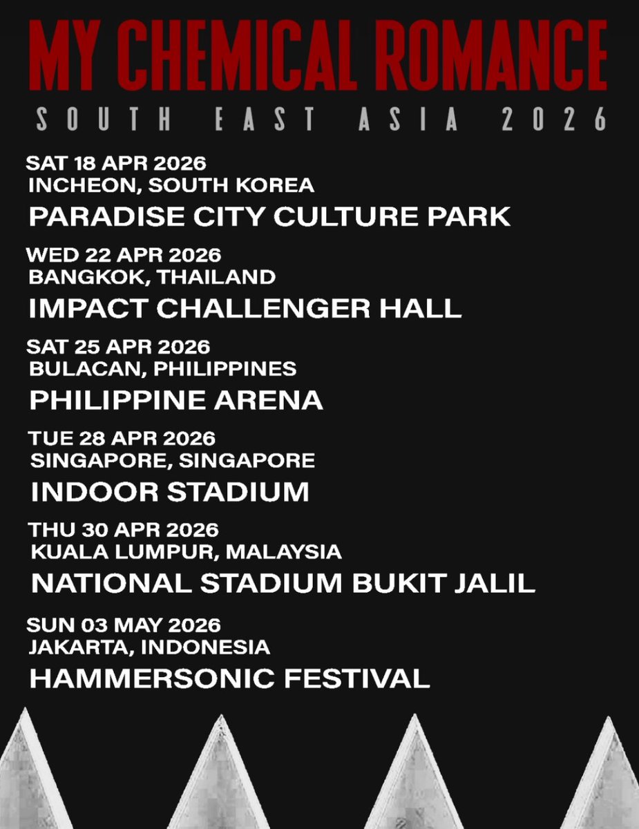 My Chemical Romances the Asian leg of their tour, including Korea, Thailand, Philippines, Singapore, Malaysia, and Indonesia!
