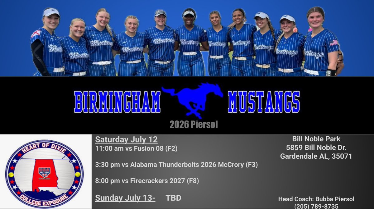 Bham Mustangs 08 (@mustangs_08) on Twitter photo We will be at the Heart of Dixie in Gardendale this weekend. Coaches we would love you to stop by and watch us work! <a href="/tburt12/">Taylor Burt</a> We will be at the Heart of Dixie in Gardendale this weekend. Coaches we would love you to stop by and watch us work! <a href="/tburt12/">Taylor Burt</a>