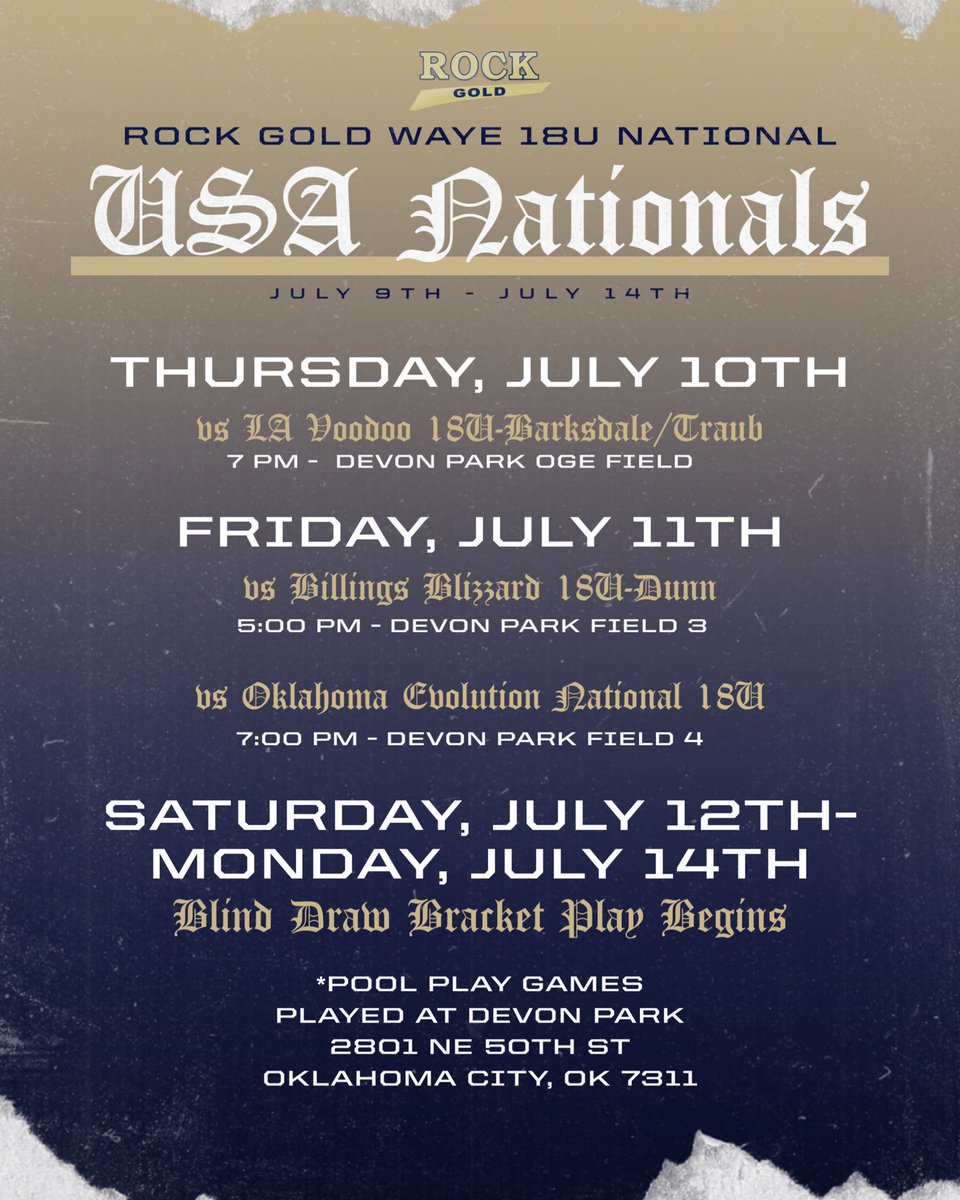 KKeil2027's tweet photo. Schedule drop for @USASoftball Nationals! Can’t wait to compete for a title with @RockGoldWaye !! https://t.co/6gjv2ZCVrC
