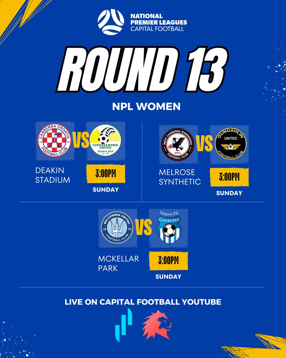 FIXTURES

Round 13 of the NPL Women this weekend!

#GameOn #NPL25
