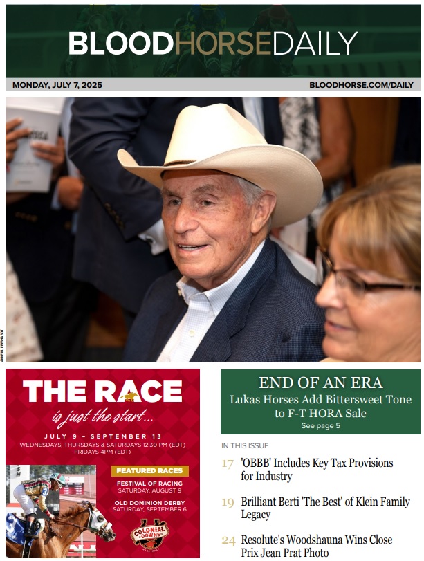 In Monday's #BHDaily:

Lukas Horses Add Bittersweet Tone to F-T HORA Sale
'OBBB' Includes Key Tax Provisions for Industry
Brilliant Berti 'The Best' of Klein Family Legacy
Resolute's Woodshauna Wins Close Prix Jean Prat Photo

READ MORE →tinyurl.com/BHDaily