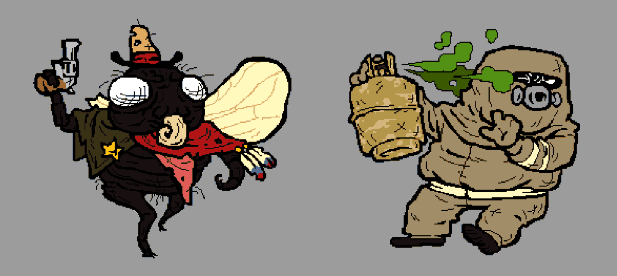 #lisarpg #lisathepainful 

Decided to draw my two favorite characters from LISA: Paradise. 

Who's side are you on? Mayor Scumwater, or Chet Tears?