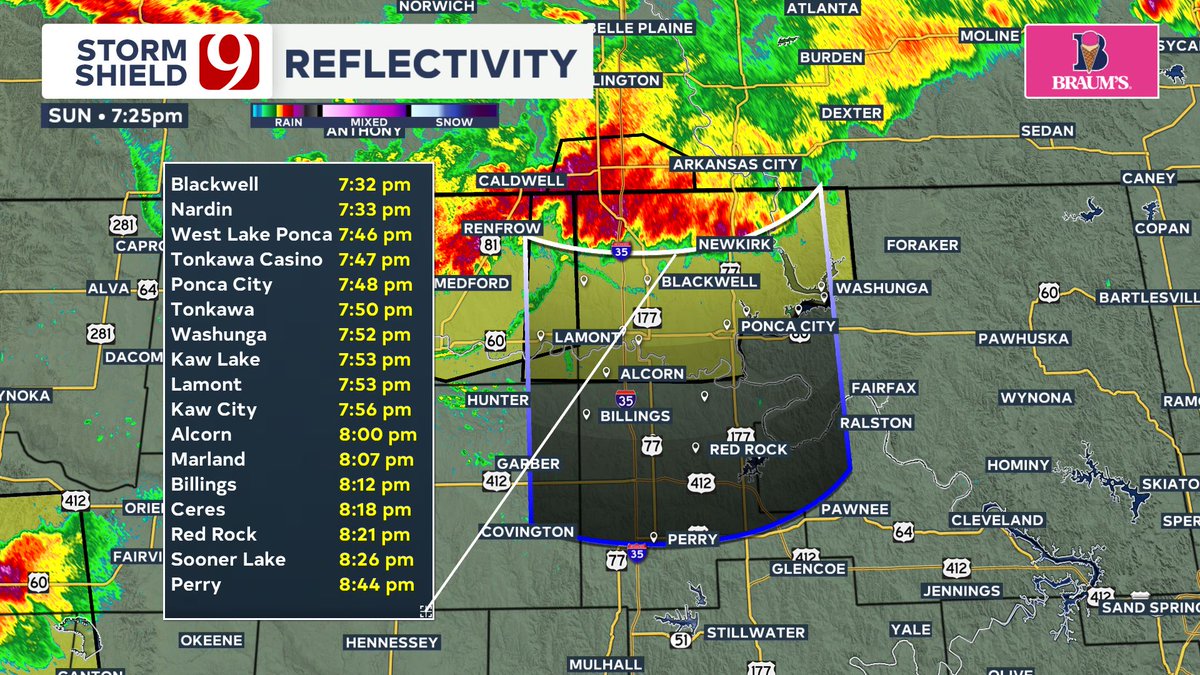 Severe Thunderstorm Warning for Kay and Grant counties until 8 PM. 60 mph gusts possible. #okwx
