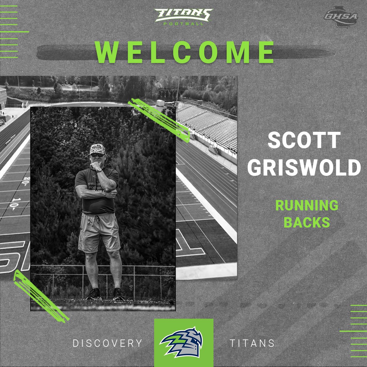 Discovery High School Football (@dhstitansfb) on Twitter photo Welcome <a href="/Griswold22Scott/">Scott Griswold</a> to the staff. Coach Griswold will be working with the Running Backs in our upcoming season!
#TITANUP Welcome <a href="/Griswold22Scott/">Scott Griswold</a> to the staff. Coach Griswold will be working with the Running Backs in our upcoming season!
#TITANUP