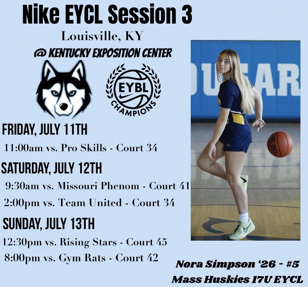 noracs22's tweet photo. Here is my schedule for the Nike EYCL Session 3 in Louisville, Kentucky this weekend! https://t.co/3SukK2BXKV