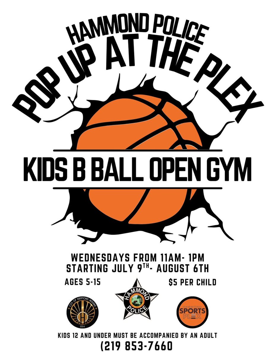 NWI.Life (@nwindianalife) on Twitter photo 🚨POP UP AT THE PLEX!🚨 Join the Hammond Police for some hoops and fun at the Kids B-Ball Open Gym, every Wednesday from 11 AM–1 PM starting July 9 through August 6 at the Hammond Sportsplex! Let’s shoot some hoops and build community, one game at a time! 🔥
<a href="/HammondSprtsplx/">Hammond Sportsplex and Community Center</a> 🚨POP UP AT THE PLEX!🚨 Join the Hammond Police for some hoops and fun at the Kids B-Ball Open Gym, every Wednesday from 11 AM–1 PM starting July 9 through August 6 at the Hammond Sportsplex! Let’s shoot some hoops and build community, one game at a time! 🔥
<a href="/HammondSprtsplx/">Hammond Sportsplex and Community Center</a>