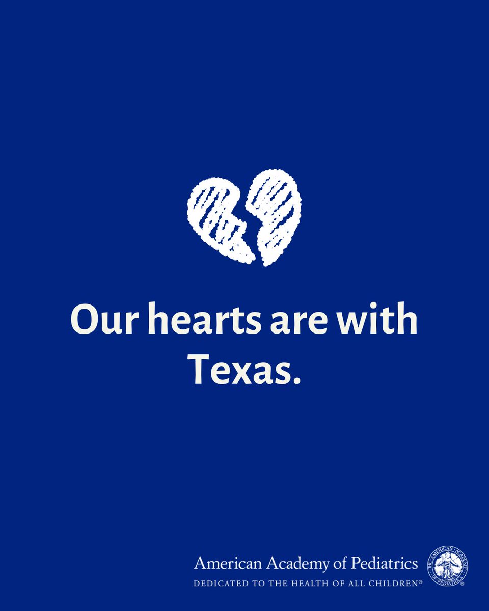 AmerAcadPeds's tweet image. Children’s lives have been lost in the devastating floods sweeping through Texas. Each child’s death is a life cut short, a family forever changed, a community in mourning, and a future taken too soon. We must all come together to heal and support local recovery efforts.