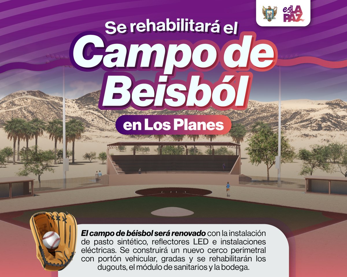Así será el cmapo de béisbol para Los Planes, un espacio que permitirá seguir generando talentos orgullosamente Paceños. 
#EsLaPaz
