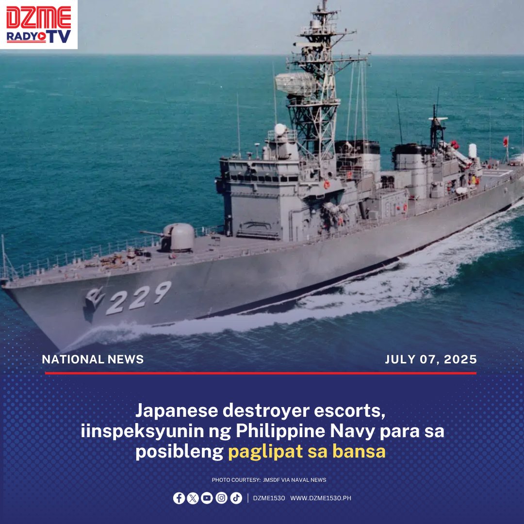 Ang mga barko na “under consideration” ay Abukuma-class destroyer escorts mula sa Japan Maritime Self-Defense Force. | via DZME News

Basahin: tinyurl.com/4jmhtzwj