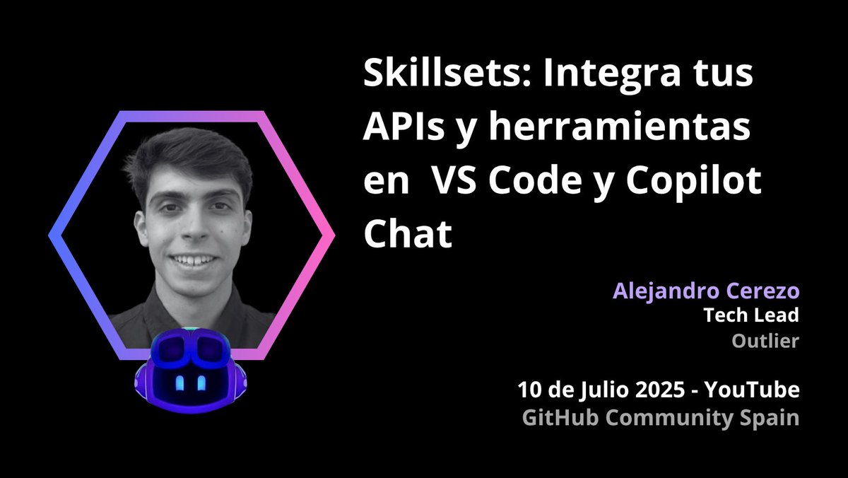 GitHub Community Spain (@githubcommspain) on Twitter photo 📢 ¡Nueva charla este jueves! "Skillsets: Integra tus APIs y herramientas en VS Code y Copilot Chat". Exploraremos con @alexcerezo <a href="/GitHubCopilot/">GitHub Copilot</a> #Skillsets y la integración con APIs externas con #CopilotChat
🗓️ 10 de julio 🕒 18:00 📍 YT
linkedin.com/events/skillse…
#GitHubCopilot 📢 ¡Nueva charla este jueves! "Skillsets: Integra tus APIs y herramientas en VS Code y Copilot Chat". Exploraremos con @alexcerezo <a href="/GitHubCopilot/">GitHub Copilot</a> #Skillsets y la integración con APIs externas con #CopilotChat
🗓️ 10 de julio 🕒 18:00 📍 YT
linkedin.com/events/skillse…
#GitHubCopilot