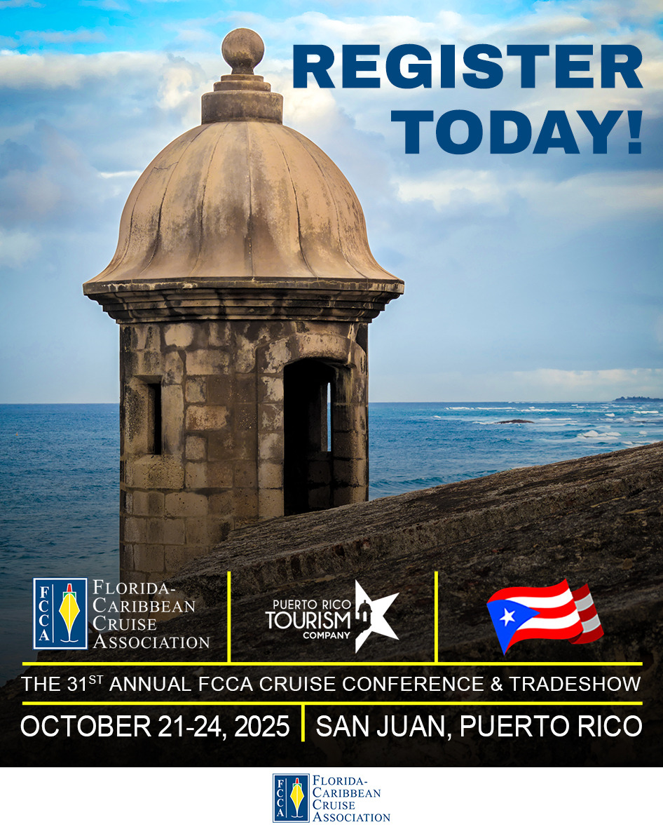 📣 Registration Is Open!

Join us in San Juan, Puerto Rico from October 21–24 for the FCCA Cruise Conference and Trade Show — the Caribbean's premier platform for cruise industry connection and collaboration.

🎟️ Register now and be part of the future of cruise tourism: