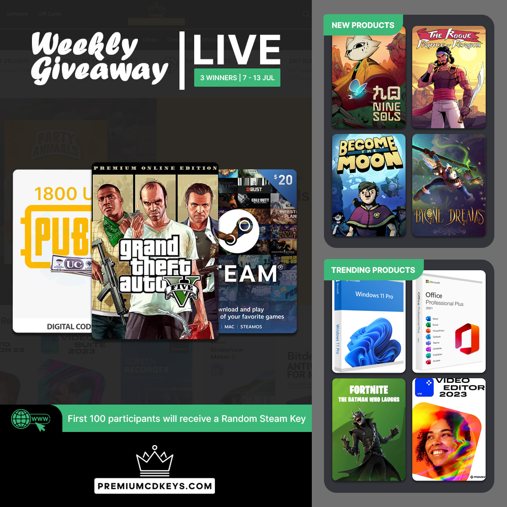 Our Weekly #Giveaway is Live!

Participate for a chance to win GTA V Online Premium Edition Rockstar Games, #Steam $20 USD Gift Card and #PUBG Mobile 1800 UC Gift Card.

To participate visit: premiumcdkeys.com/pages/weekly-g…

#Contest ends on 13 July 2025, 3 Winners will be selected