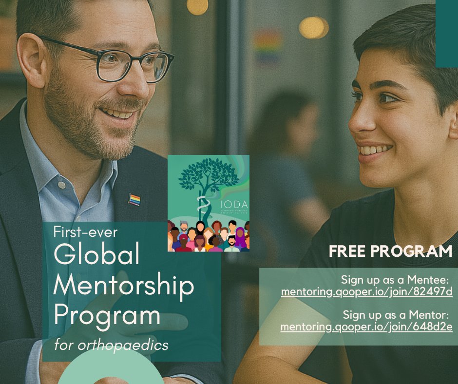 OrthoDiversity's tweet image. Calling all #ortho surgeons, residents & med students! Whether you're looking to mentor or be mentored, this free, inclusive program connects you with others from your country or across the globe.
Sign up:
For Mentors: ow.ly/AaMA50Wlpz2
For Mentees: ow.ly/HNHx50Wlpz3