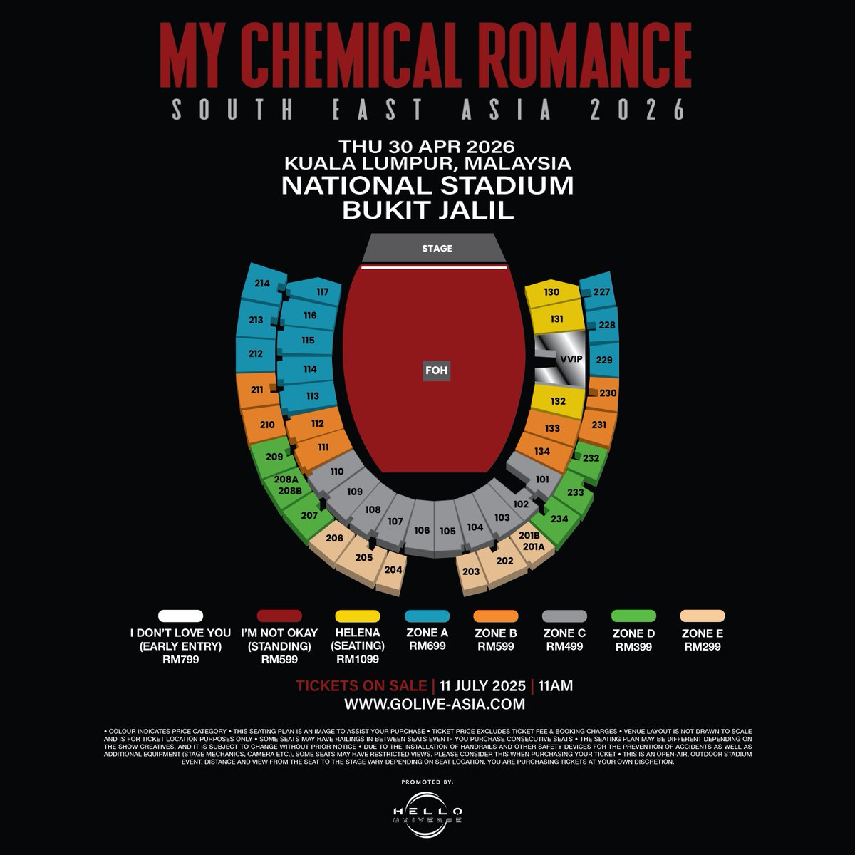 Malaysia is OK!
 
This is the long awaited return of My Chemical Romance to Kuala Lumpur for one of the greatest emo nights ever.
 
My Chemical Romance South East Asia Tour 2026

📅 30 April 2026
🏟️ National Stadium Bukit Jalil
 
Tickets go on sale Friday, 11 July 2025 (11AM) at