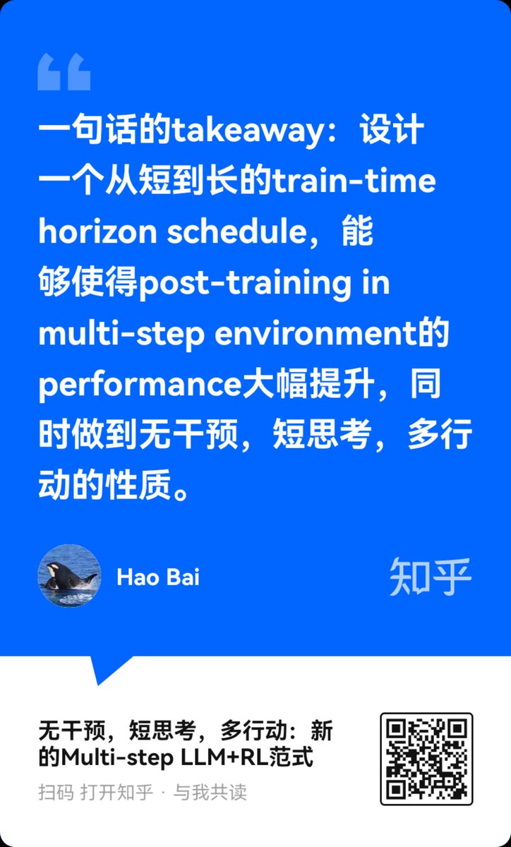 ZhihuFrontier's tweet image. 🧠 Zhihu contributor @jackbai_jkb shares insights from his paper "Thinking vs. Doing: Agents that Reason by Scaling Test-Time Interaction".
How to do multi-step training on a model post-trained in single-step environments? They found the ideal training setup should be:
⚙️ no…