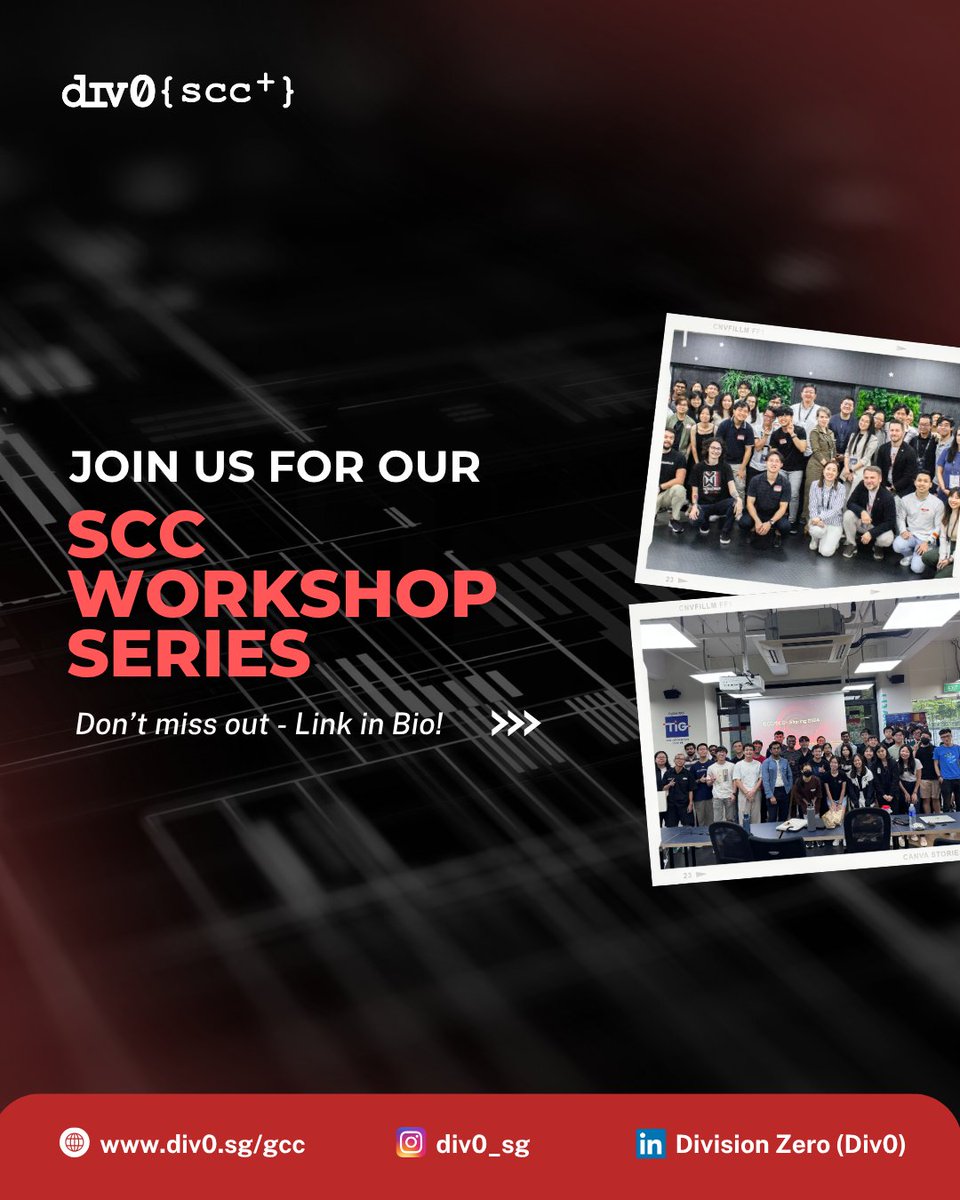 🚨 Students &amp; youths who are curious about malware &amp; cyber defense — this is for you!

Join the SCC+ Malware Analysis Workshop led by Jin Hao, a Cybersecurity Researcher.

📅 19 Jul, 1–5PM
📍 CyberSG TIG Centre
🔗 forms.gle/uG6NssZ9diBSZS… 

#Div0 #SCC #Workshop
