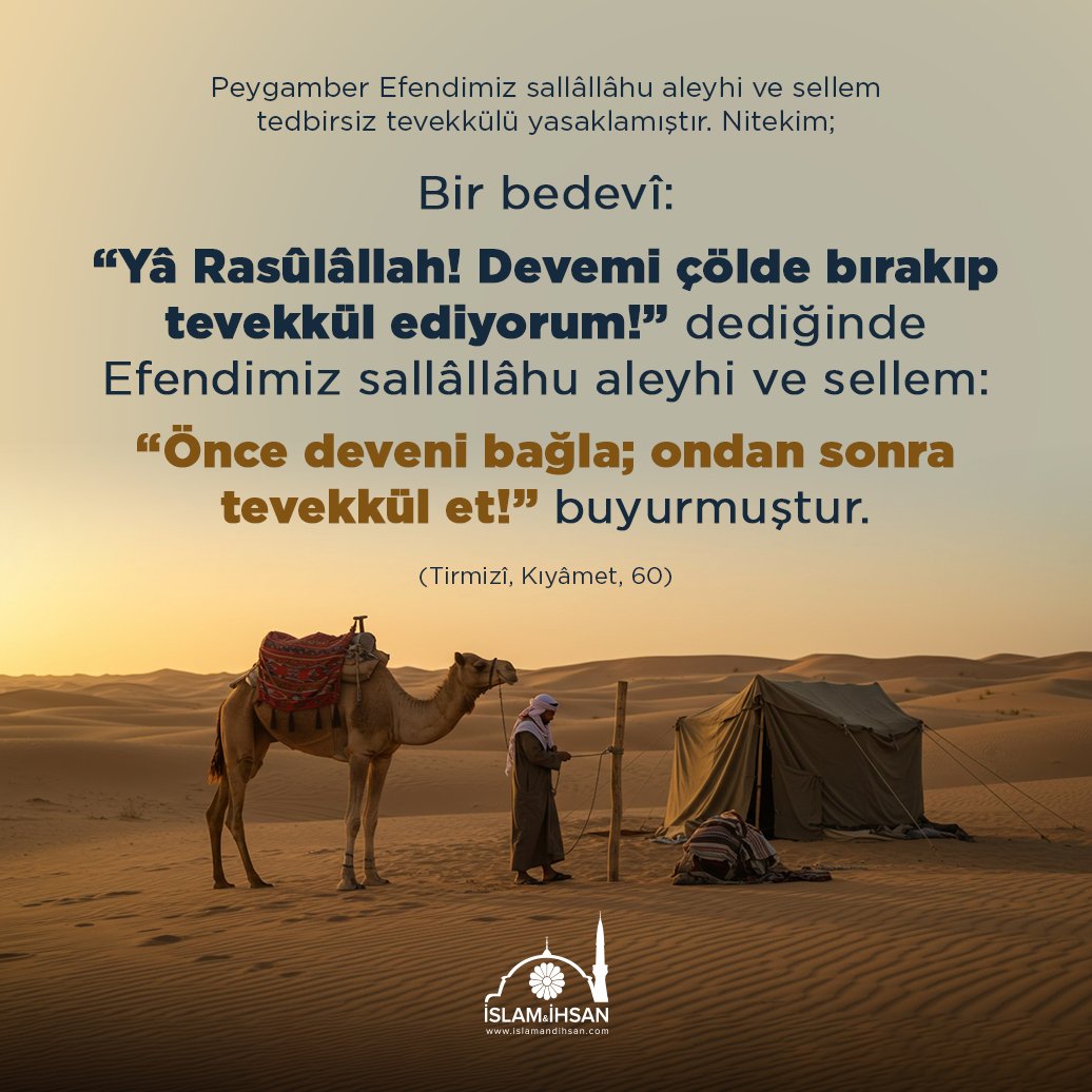 “...Önce deveni bağla, sonra Allah'a tevekkül et!” (Tirmizi, Kıyamet, 60)