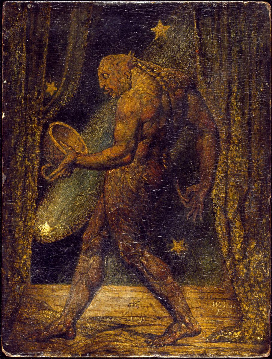 William Blakes genialiska "The Ghost of a Flea" (1819-20) är ett kontroversiellt mästerverk i konsthistorien. 
Verket symboliserar människans destruktiva drifter – ett inre monster format av girighet, våld och andlig tomhet. Kontroversiell klassiker.
#art #Konst #WilliamBlake
