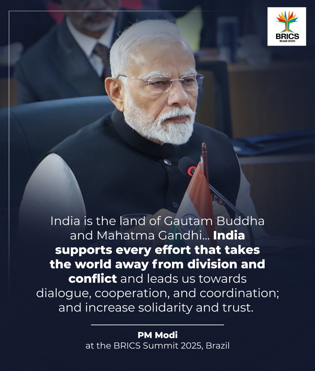 From Brazil, PM Modi ji sent a clear message to the world — on terrorism, unity, and global responsibility.

He also invited global leaders to the next chapter: BRICS in Bharat, under India’s leadership. 🇮🇳