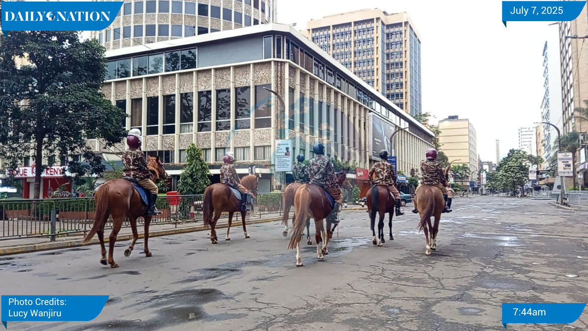 #SabaSaba2025 

Police on horses patrol Nairobi streets ahead of planned Saba Saba protests,
We hope that this is all in favour of the people and property

Not meant to harm, kill, or harass and not to fold hands when goons infiltrate the people saba saba march #SiriNiNumbers