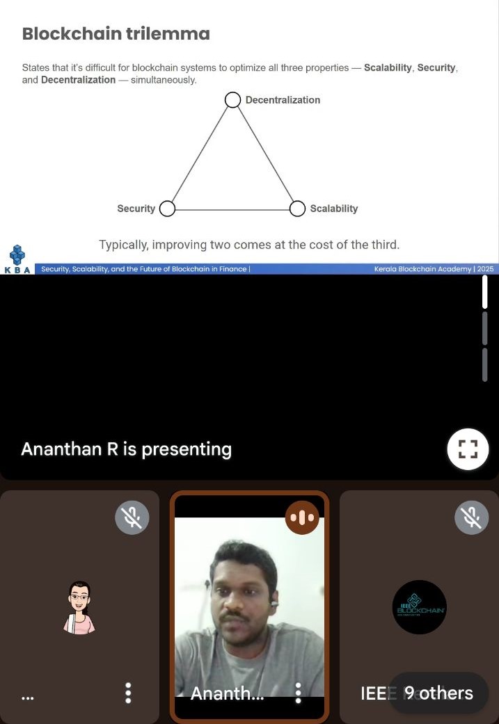 kbaiiitmk's tweet image. Wrapped up the 5th & final session of the #Block101 webinar series - "Future of Blockchain in Finance" by Ananthan R! Thanks to IEEE Kerala Blockchain Group & attendees for the opportunity & engagement! #Blockchain #Finance #IEEE #Kerala #WebinarSeries