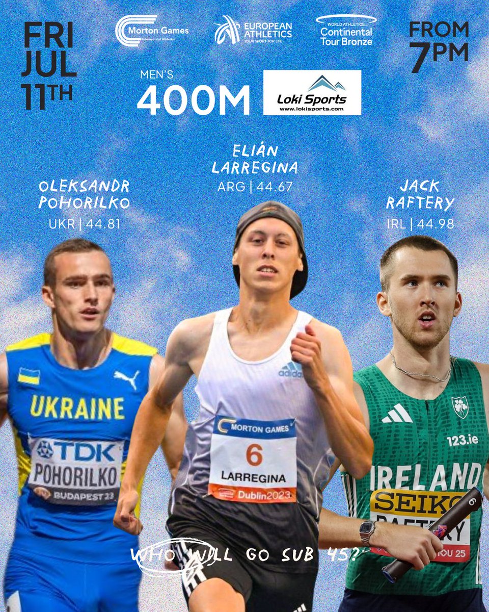 Morton Games (@mortongames) on Twitter photo Will we see the the 1st ever sub 45 second 400 on Irish soil? Friday will be the big reveal! mortongames.ie/news/loki-400-…
<a href="/irishathletics/">Athletics Ireland</a> <a href="/DubAthletics/">Dublin Athletics</a> <a href="/DCUSport/">DCU Sport</a> <a href="/DCU/">Dublin City University</a> <a href="/sportireland/">Sport Ireland</a> <a href="/FingalSports/">Fingal Sports Office</a>
#DreamAreMade
#ContinentalTour Will we see the the 1st ever sub 45 second 400 on Irish soil? Friday will be the big reveal! mortongames.ie/news/loki-400-…
<a href="/irishathletics/">Athletics Ireland</a> <a href="/DubAthletics/">Dublin Athletics</a> <a href="/DCUSport/">DCU Sport</a> <a href="/DCU/">Dublin City University</a> <a href="/sportireland/">Sport Ireland</a> <a href="/FingalSports/">Fingal Sports Office</a>
#DreamAreMade
#ContinentalTour