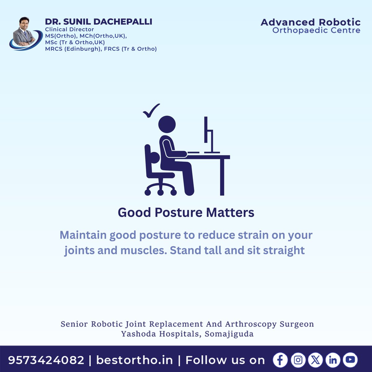 DrDachepalli's tweet photo. Good Posture Matters!
Poor posture = chronic pain &amp; joint issues.
Sit smart. Stand tall. Stay pain-free. 💪

📞 9573424082 | 🌐 https://t.co/EiPYPgtC04

#GoodPosture #JointHealth #OrthoCare #DrSunilDachepalli #RoboticSurgery #BackPainRelief #WorkSmart #YashodaHospitals #Hyderabad https://t.co/PQAj2KbIYC