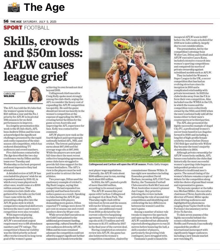 The writing has been on the wall since day one. They’re subsidised by the men’s game.  I don’t care if they keep playing but they should be paid according to the revenue the clubs  earn.
