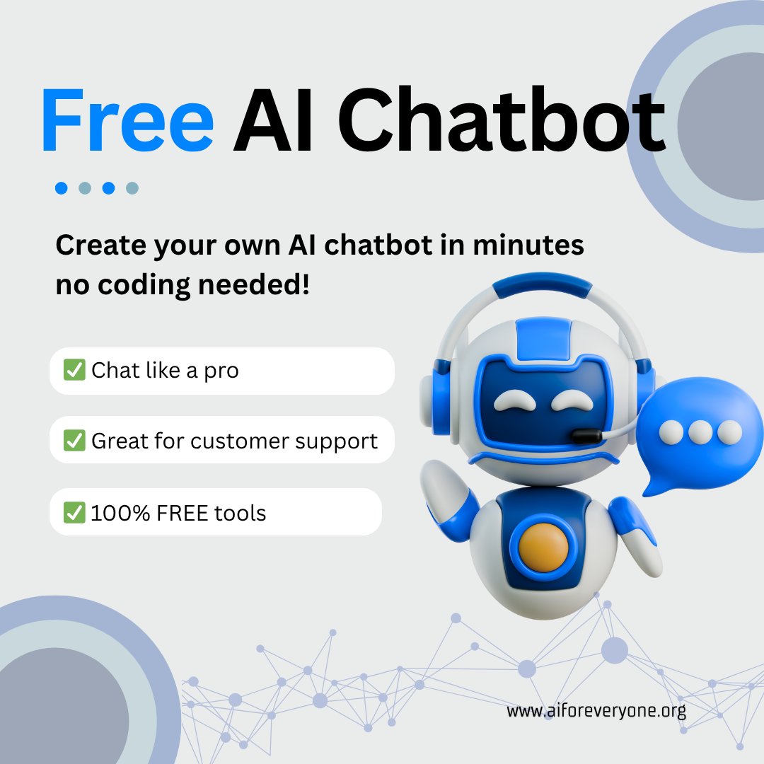 ai_foreveryone_'s tweet image. Build your own AI chatbot in minutes—no coding needed! 🚀 
Try it free and start chatting like a pro!

#FreeAIChatbot #NoCodeTools #CustomerSupportAI #aiforeveryone