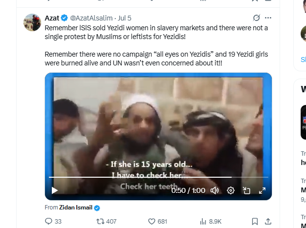 hating Jews ("Zionists") and worshipping "indigenous freedom fighters" (jihadist terrorists) to even notice the immense crimes committed by ISIS against the defenceless, innocent minority that inhabited the Sinjar Mountain Range, the Yazidis' native lands. 

Thousands were